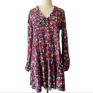 NWOT ASOS Floral dress L collared and tiered babydoll style pink purple retro